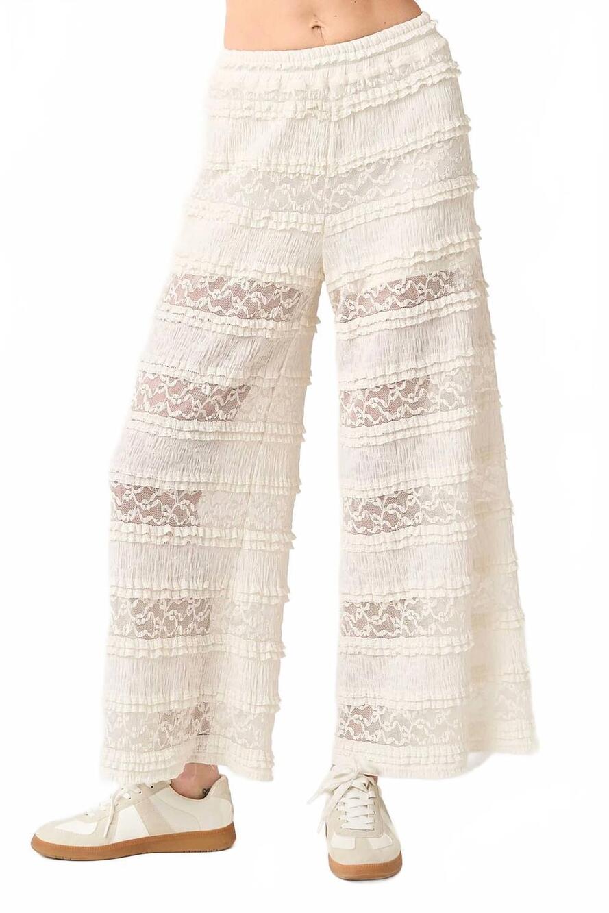 NEW MITTOSHOP lace ruffle wide leg pants in white